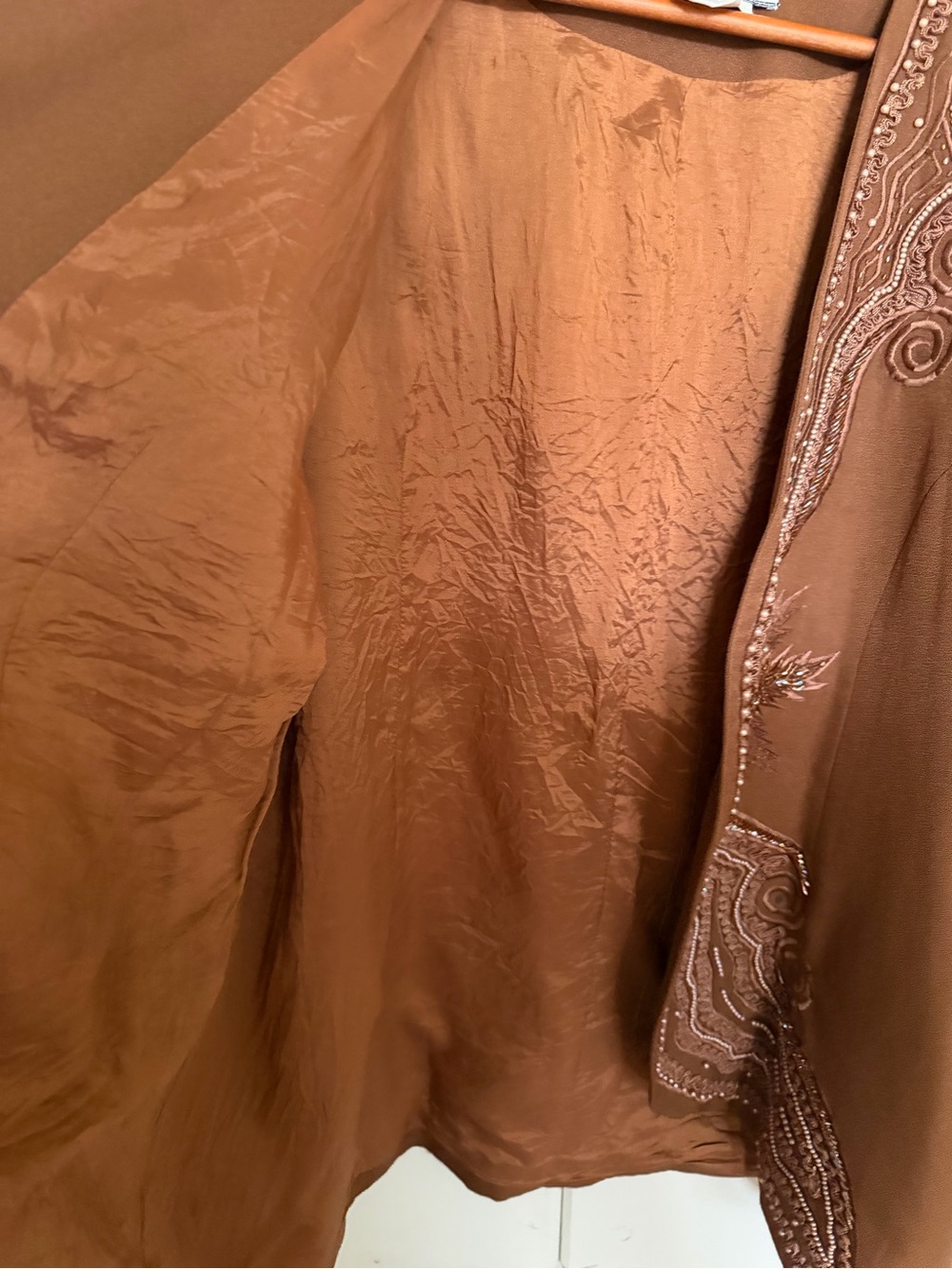 Brown Embroidered Open Front Jacket - Picture 8 of 10